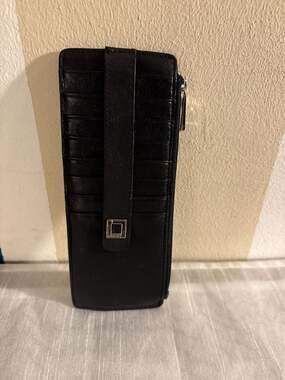 Lodis Black Leather Slim Stacker Card Holder Wallet with Zipper Pocket